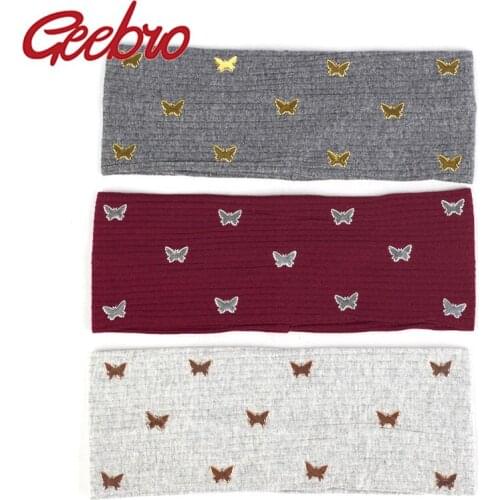 Geebro Woman Metal Flat Butterfly Accessories Cotton Headbands Turban Casual Soft Stretch Thin Ribbed Hairbands Accessories