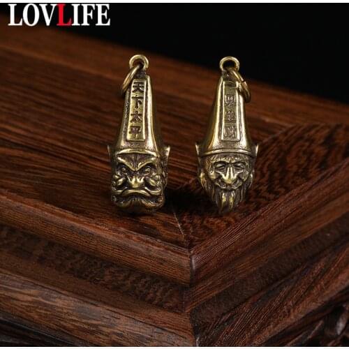 Retro Brass Chinese Long Tongue Ghost Officer Key Chain Pendant Jewelry Copper Punk Man Car Keychain Lucky Keyring Hanging Brand