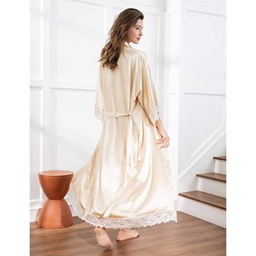 Richkeda Store New 2021 Silk Satin Lace Robes Bridesmaid Bride Robes Wedding Long Robe Bathrobe Womens Robe Lingerie Robe
