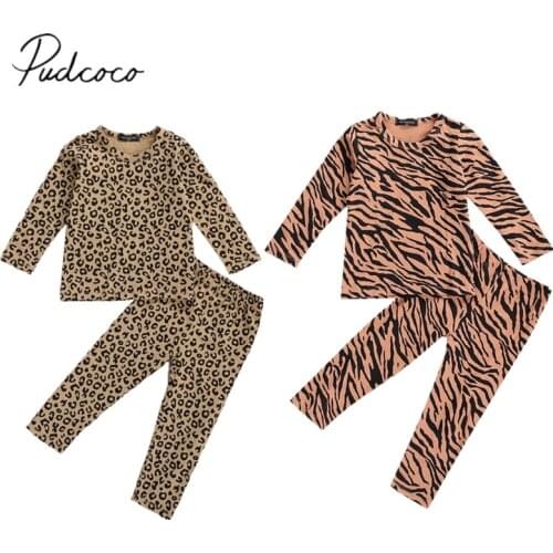 Infant Kids 1-6Years Baby Girls 2Pcs Set Zebra Leopard Pattern Spring Autumn Clothing Long Sleeve Shirts Tops Pants Homewear