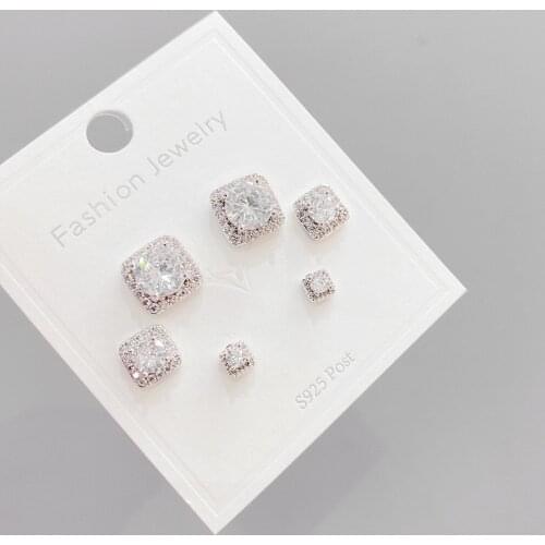 2021 New Design 6 Pcs 14K Gold Plated Square Stud Earrings Luxury Jewelry Cubic Zircon Simple Style Earrings