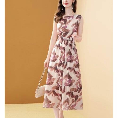 Sleeveless Chiffon Printed Long Dress Women Elegant Summer Beach Long Maxi Dress Vintage Sashe Dress O-neck Floral Vestidos Boho