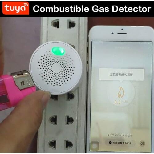 Tuya smart wifi Combustible Gas Detector LPG nature gas manufactured marsh gas Leak Sensor APP Control with buzzer beep alarm