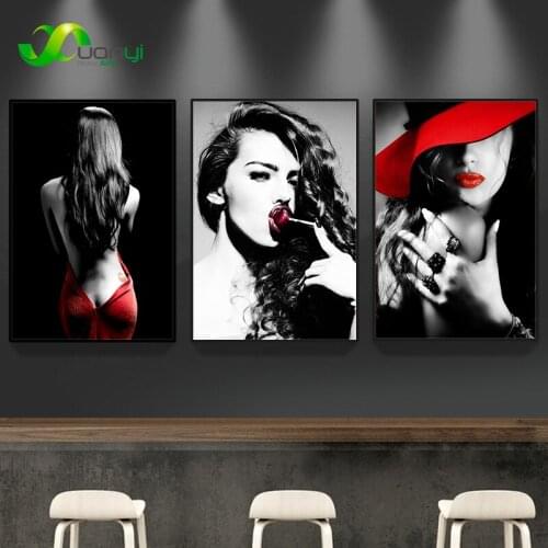 Modern Sexy Nude Women Girl Red Lips Nail Wall Art Lady Masked Canvas Painting Nordic Wall Pictures For Home Room Decoration
