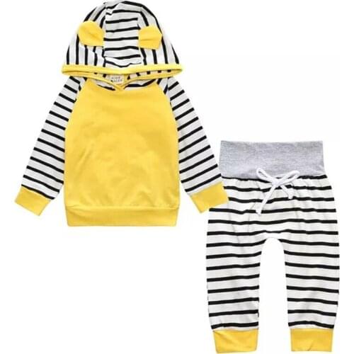 Sriped Cotton Baby Clothing Set Fashion Hooded Casual Suit Baby Girl Clothes Cartoon Baby Boy Clothes Cute Infant Clothing Set