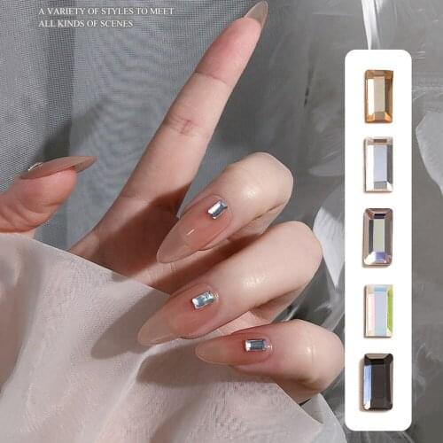 Japanese Style Nail Flat Bottom Drill Super Flash Special-Shaped Diamond Rectangular Small Strip Transparent AB Rhinestones