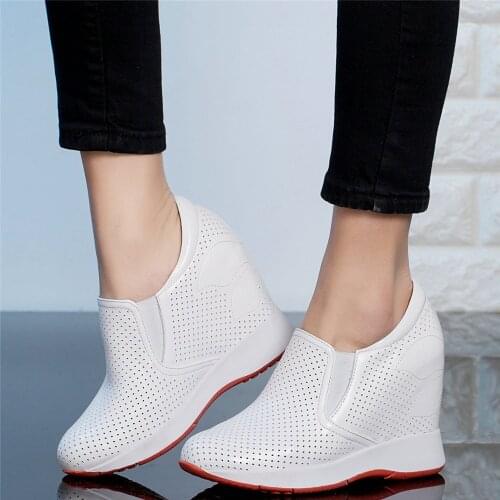 Platform Pumps Shoes Women Genuine Leather Wedges High Heel Ankle Boots Female Summer Round Toe Fashion Sneakers Casual Shoes