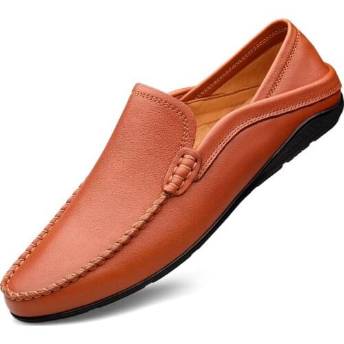 Handmade Sewing Flat Sole Mens Casual Leather Shoes Metal Decoration Soft Bottom Mens Dress Shoes Genuine Leather Mens Shoes