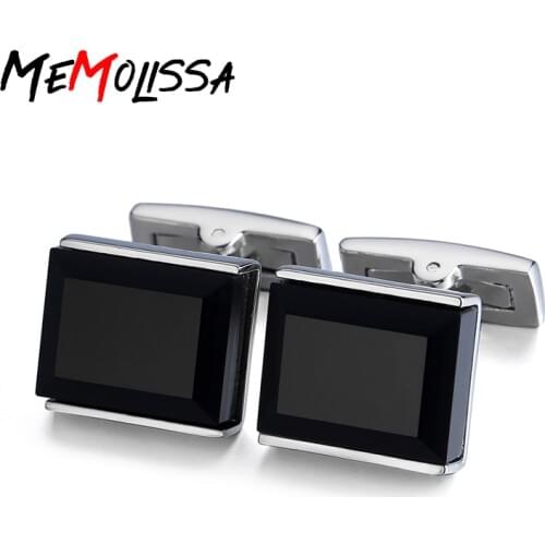 MeMolissa Luxury Shirt Cufflink for mens Brand cuff button Silver Plated Black Stone Cuff links High Quality abotoaduras Jewelry