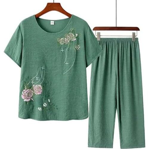 Women Short Sleeve T-shirt Top Pants Floral Print Loose Loungewear Home Outfit Womens Clothing пижама женская 2020
