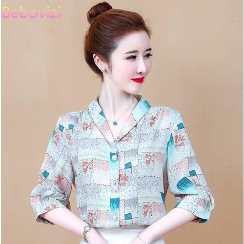 S-XXL 2020 New Fashion Korean Green Print Chiffon Short Sleeve Women Blouse and Tops Office Lady OL Casual Summer Clothing