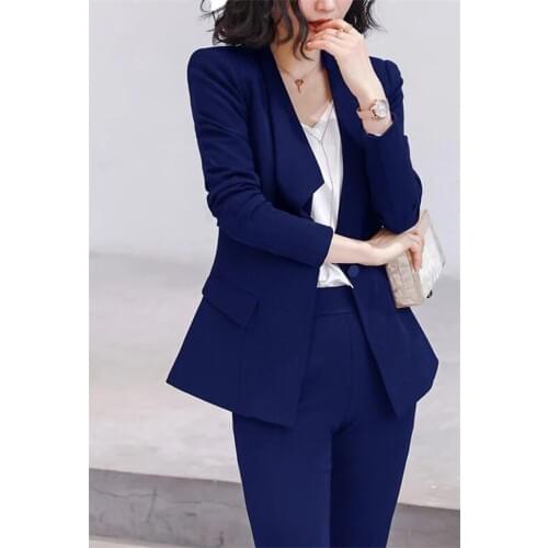 Ladies Pant Suits Royal Blue Jacket+Pants Women Business Suits Blazer Formal Office Uniform Style Female Trouser PantSuit