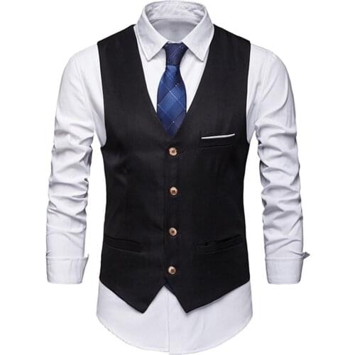 Plus Size Formal Men Solid Color Suit Vest Single Breasted Business Waistcoat