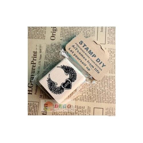 1PC Love Heart Wings Design DIY Wood Stamp Gift Stamps Rubber Stamp Daily Zakka Office School Supplies(ss-6009-1)