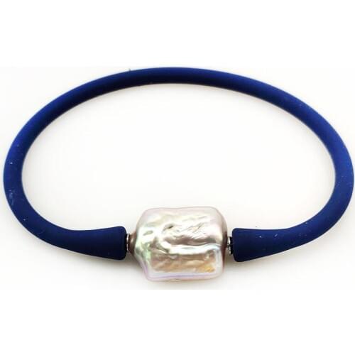 10-16mm One AA Natural Baroque Pearl Dark Blue Elastic Rubber Silicone Bracelet