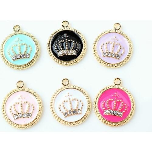 High Quality 10Pcs DIY Fashion Charms Gift Enamels Rhinestone Crown Alloy Pendant Making Bracelet Necklace Jewelry Accessories
