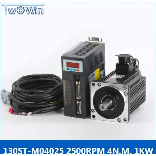 130ST-M04025 220V 1KW AC Servo motor 1000W 2500RPM 4N.M. Single-Phase ac drive permanent magnet Matched Driver AASD-20A