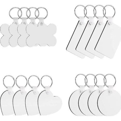 16 Pcs/Set Sublimation Blank Keychains Thermal Transfer Key Chain Double-Side Printed MDF Keyrings Tags with Split Rings