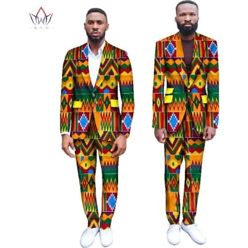 2021 New Men Blazer Suits Jackets Pants Set African Print Men Suits Fashion Business Dress Wedding Suits Blazer Plus Size WYN255