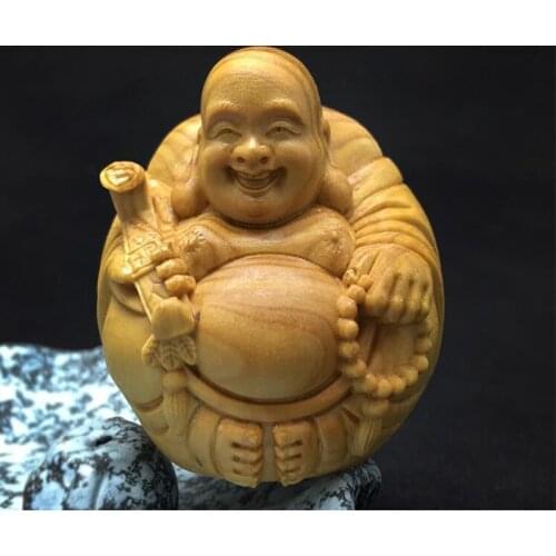 5*5*4.5cm New 2018 Quality Peace Buddhist Buddha Handmade Boxwood Carving Handle Pieces Chinese Putting Decorations