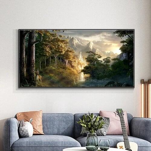 Large 5D DIY Diamond Painting Castle In The Mountains Pictures Full Mosaic Embroidery Wall Decor