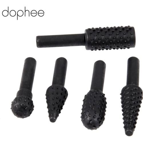 Dophee 5Pcs 1/4" Shank Rotary Files Woodworking Drill Bits Wood Carving Burr File Rasp Tools Wood Drilling Carving Rotary Burrs