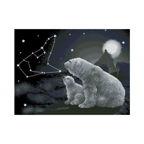 Fishxx Cross Stitch,D470 animal [The polar bear overlooking] north star,cotton thread and cloth,14CT,Need to embroidery