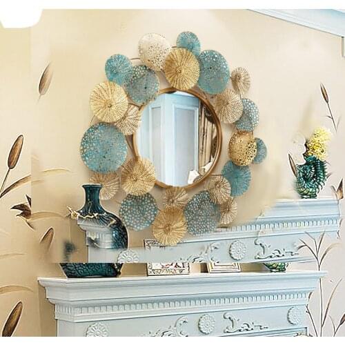 Creative Three-dimensional Wrought Iron Wall Decoration Mirror Porch Background Mirror Wall Hanging Hotel Model Room