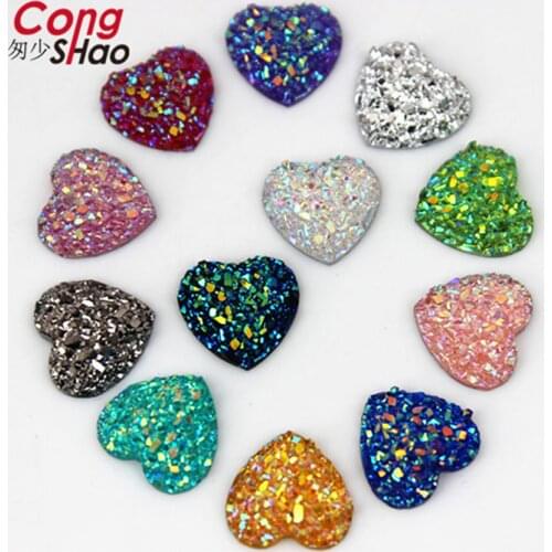 Crystal AB 12mm 100pcs/Bag Flatback Resin Heart Dotted Rhinestone Gems,Flat Back Stone AB Rhinestone For Garment Decoration 8Y50