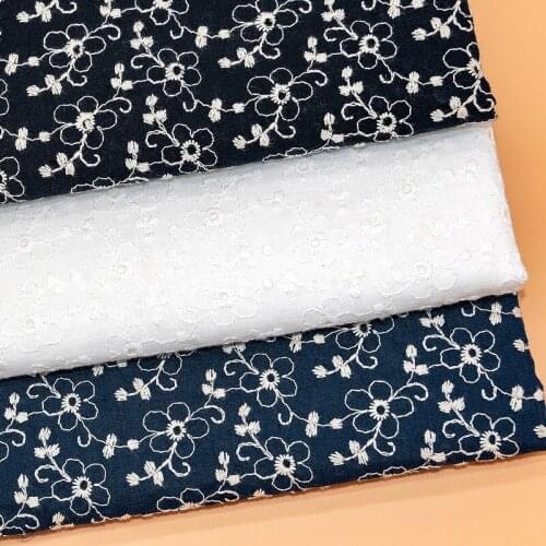 New Width 135CM Sapphire Blue Cotton Cloth Small Floral Embroidered Lace Fabric Baby Dress Womens Clothes Accessories CR2522