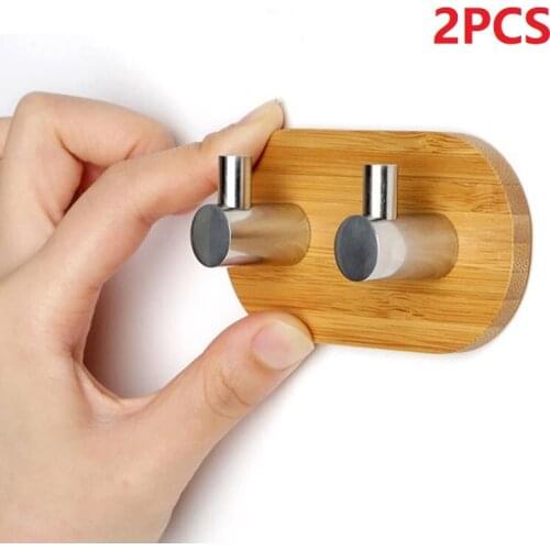 Natural Bamboo Towel Hooks 3M Self Adhesive Rustproof Shelf Kitchen Decorative Rack Key Holder Hat Bag Clothes Hanger