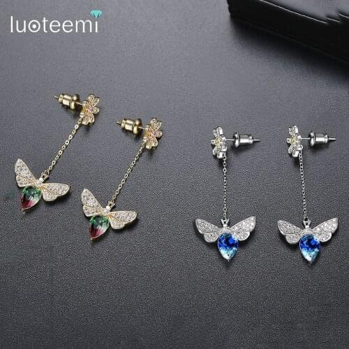 LUOTEEMI Cute Bee Drop Earrings for Women Cute Daisy Flower Korean Fashion Jewelry Cubic Zirconia Dangle Earrings Aretes De Muje