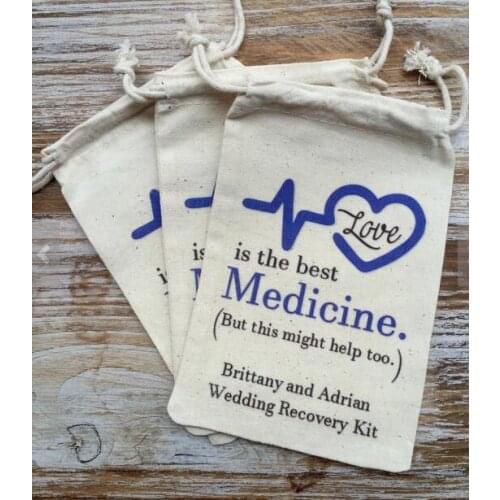 Custom To love wedding Bachelorette Survival Hangover recovery Kit favor gift Muslin Bags bridal shower party Candy pouches