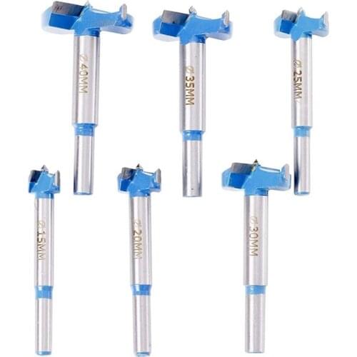 Forstner Drill Bit Set,15-40mm 6 Pcs Carbide Forstner Bits High Speed Steel Wood Tool