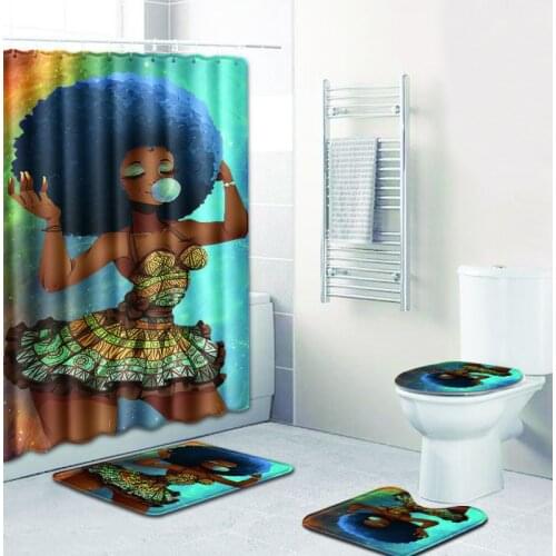 African sexy Curly woman American Shower Curtains Set Polyester Bathroom Curtain 180x180cm With Bathroom Mat Set home decor