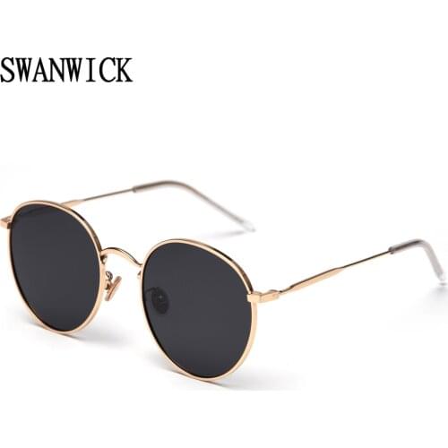 Swanwick retro polarized sunglasses round sun glasses for men silver mirror lens black female korean style 2021 Winter driving