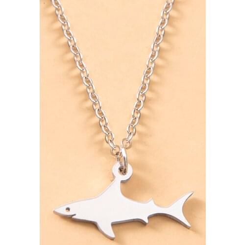 Cute Stainless Steel White Shark Pendant Necklace Fashion Marine Life Ocean Fish Clavicle Chain Necklaces For Women