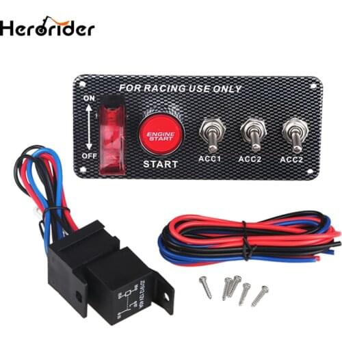 Herorider Car Auto Toggle Switches 12v Ignition Switch Panel Engine Start Push Button Carbon Fiber Car Led Toggle Switch Panel