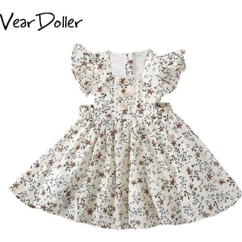 VearDoller Girls Dress European and American Style Floral Kids Dresses for Girls Summer Short Sleeve Baby Girl Princess Dress