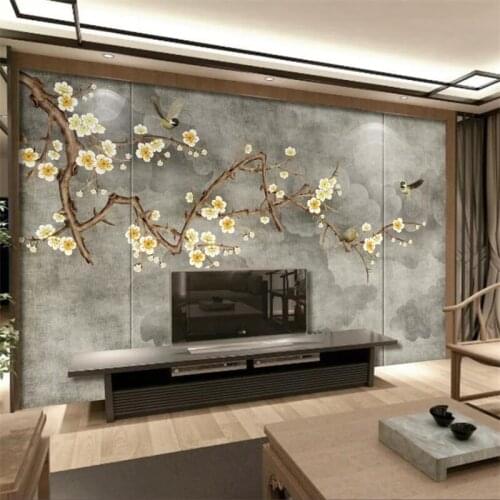 Custom wallpaper 3d mural papier peint modern Chinese plum TV background wall living room bedroom restaurant mural 3d wallpaper