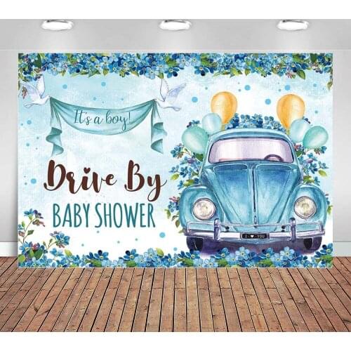 Drive By Baby Shower Backdrop Blue Car Balloons Floral It Is A Boy Welcome Baby Party Sign Drive Through Parade Quarantine Props
