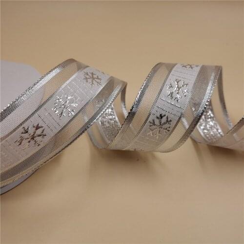 38MM X 25yards Wired Snowflake Silver Metallic Ribbon DIY Handmade Materials For Wedding Gift Wrap Fabric Making N1215