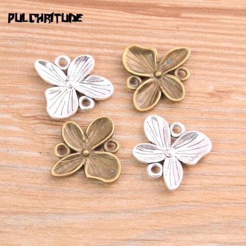 PULCHRITUDE 15pcs 19*20mm Two Color Butterfly Flower Charms Pendant Jewelry Accessory Making Man Women Retro Style Jewelry