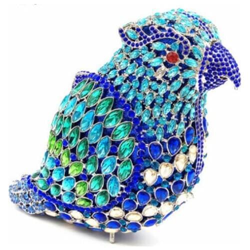 Women Luxury Crystal Clutches Laides Evening Bag Female Colourful blue Bird Shape Wedding Clutch Purses