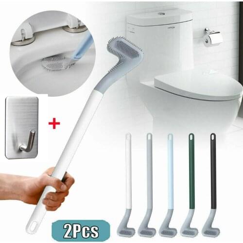 Bendable Silicone Brush Head Toilet Brush Water Leak Proof Silicone Wc Flat Head Flexible Soft Bristles Brush for Bathroom