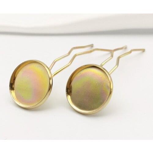 SIXTY TOWFIS 20Pieces Fit 20mm Round Cameo Brass Silver/Gold Color U-shaped HairPins DIY Barrette Jewelry Settings Hai Accessory