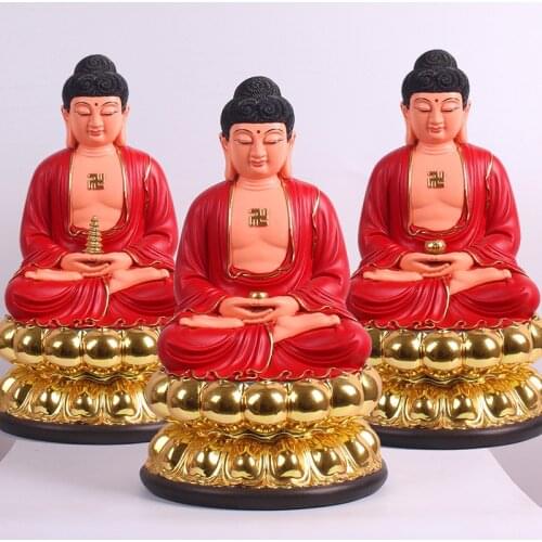 Figure Statue Medicine Buddha of Sanbao 12/16/19 Inches Resin Red Cloth Lotus Bhaisajyaguru Buddha Sakyamoni Home Phra Kring