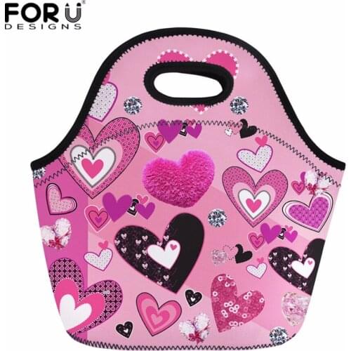 FORUDESIGNS Thermal Insulated 3d Love Print Small Lunch Food Bag for Women Kids Lunch bags With Zipper Neoprene Lunch Box