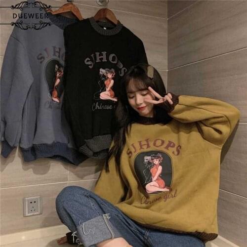 DUEWEER Hoodies Sweatshirts Women O-neck Warm Printed Autumn Winter Pullovers New BF Korean Style Fashion Outwear