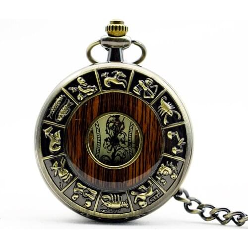 Vintage Wood&Pocket Skeleton Steampunk Mechanical Pocket Watch Roman Numerals Pendant Unisex Fob Watch PJX1107